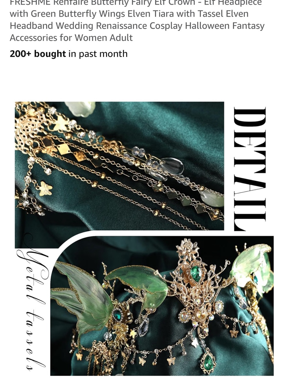 Delicate Green Fairy Leaf Crown Headpiece with Crystal Drops - Picture 6 of 9